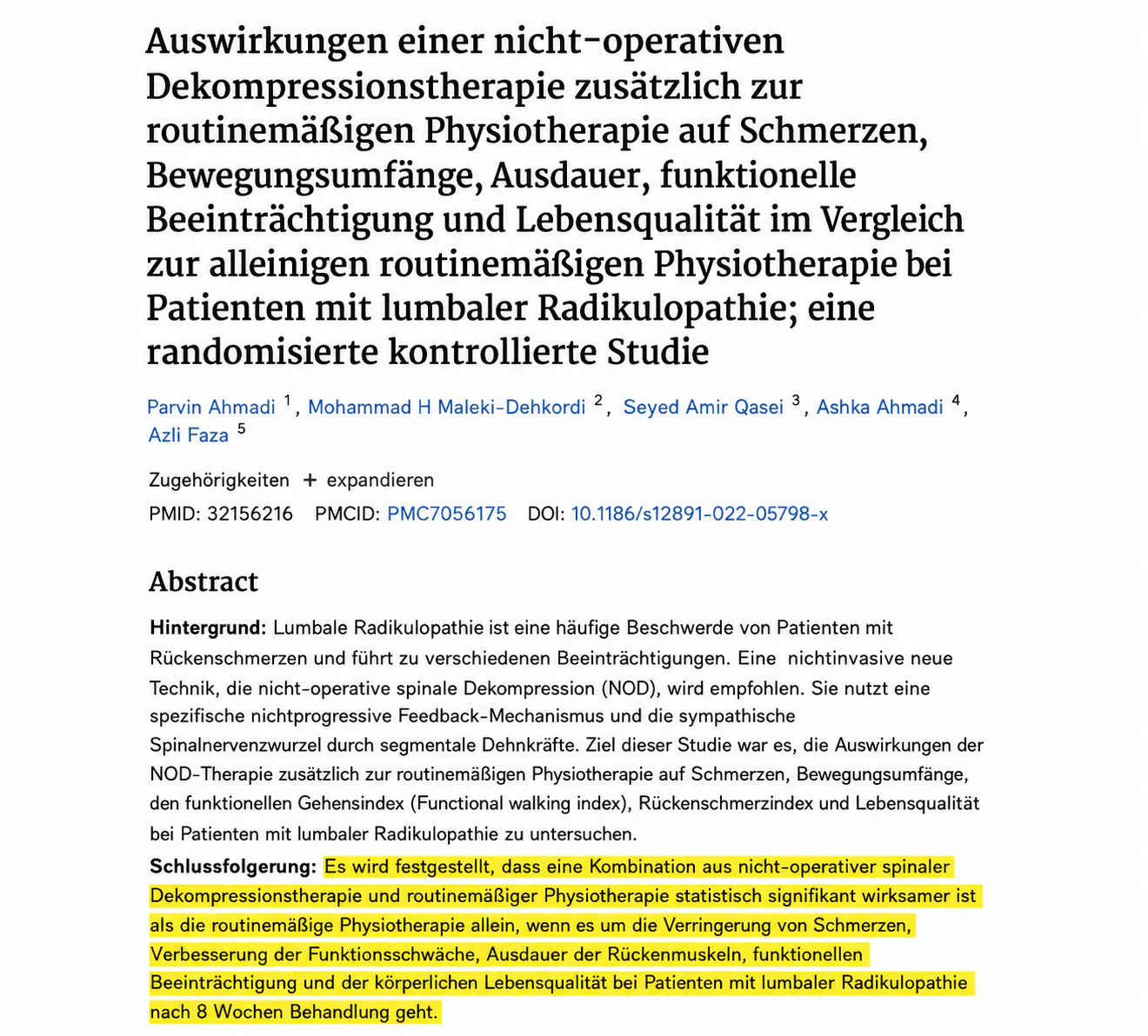 Klinische Studie Dekompressionstherapie